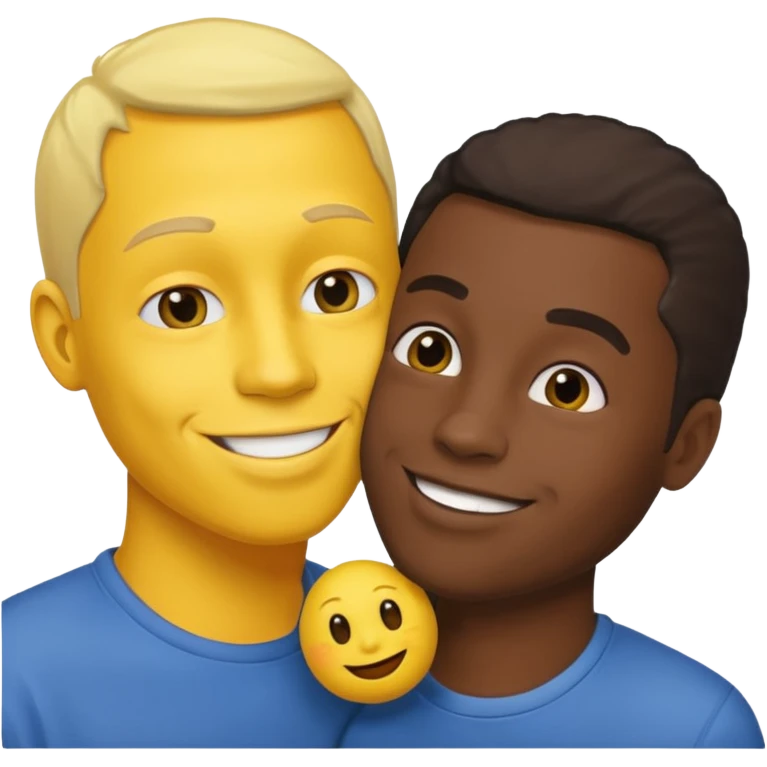 a black guy kissing a yellow guy emoji