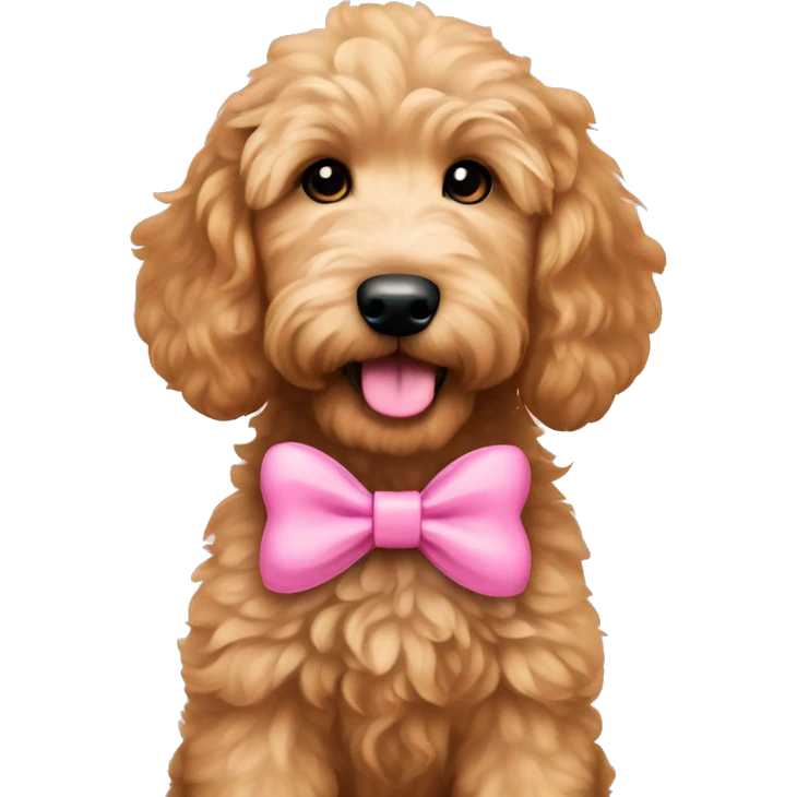 Goldendoodle puppy with a pink bow emoji