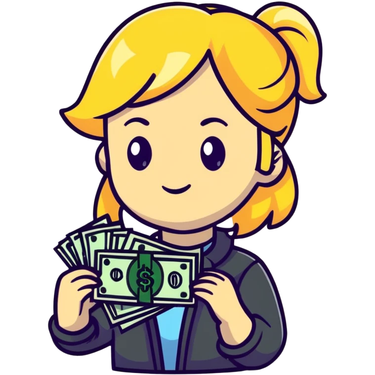 blonde girl with cash emoji