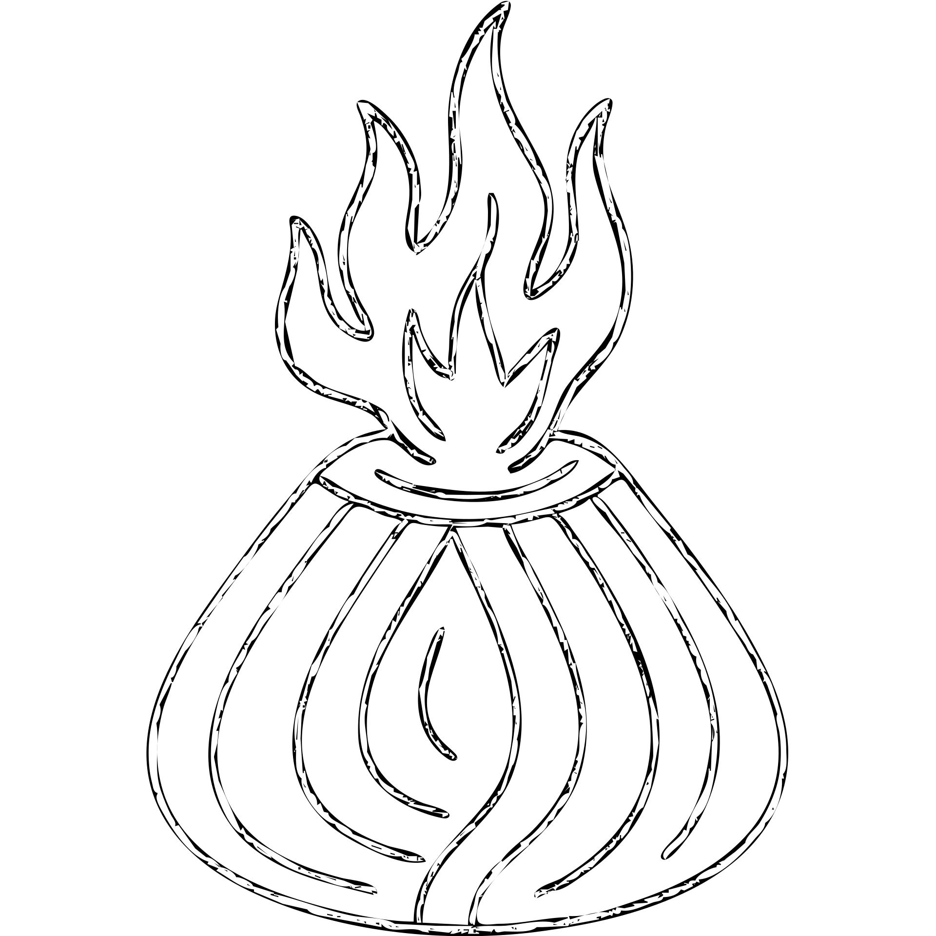hand-drawn outline of a sliced onion volcano with fire at the top emoji