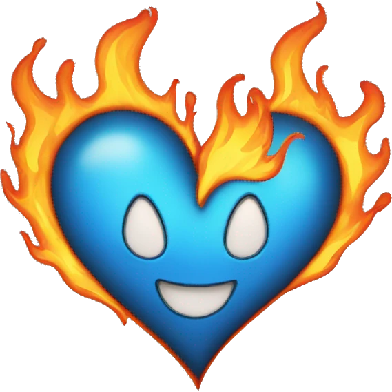 Blue heart with flames emoji