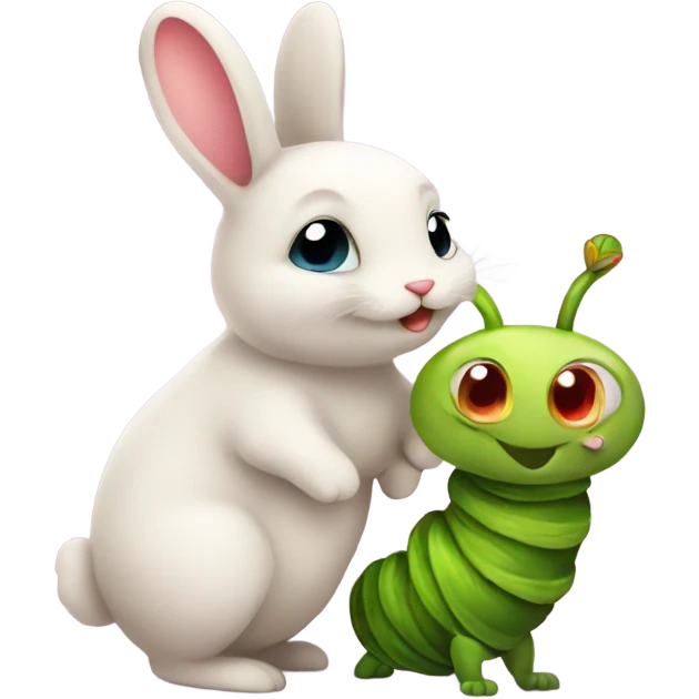 cute small bunny and cute caterpillar in love  emoji