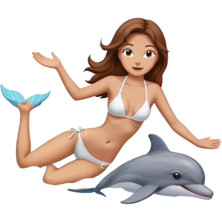 brown hair. sunbathing white bikini dolphin jumping in the beach emoji