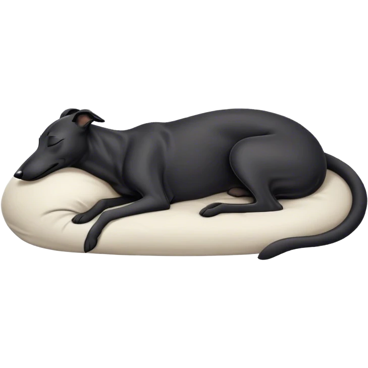 Meme-Worthy Cute Sleeping Black Greyhound Portrait Emoji, Head resting peacefully with a contented smile, showcasing a delightfully slender build and a luxuriously smooth black Fur, eyes shut in a serene nap, Simplified yet hilariously adorable features, highly detailed, glowing with a soft, drowsy light, high shine, relaxed and utterly lovable, stylized with an air of playful laziness, bright and heartwarming, soft glowing outline, capturing the essence of a comically sleepy racer, so meme-worthy it feels like it could instantly become the next viral sensation of adorable slumber! emoji
