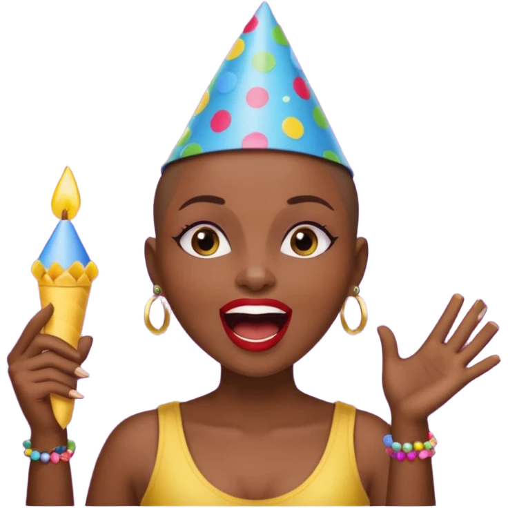 Classic mustang dark women with shaved head sing happy birthday emoji