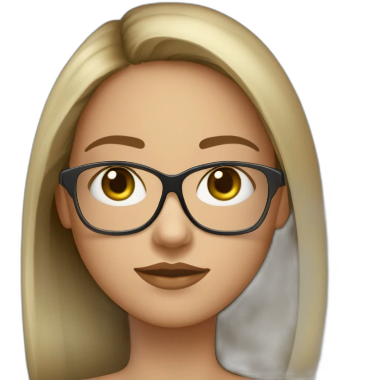 une fille avec de long cheveux noir lisse , et avec des lunette (en forme de carrer un peu déformé) assez grosse comparer a ça tête ,avec la couleur des yeux verts , et la peau assez clair emoji