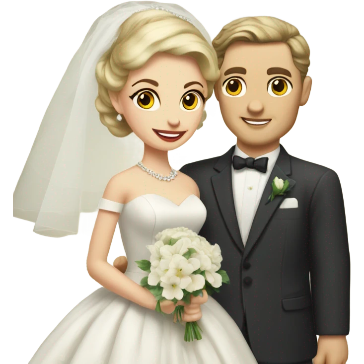 1950s caucasian bride and caucasian groom emoji