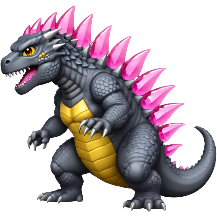 godzilla with pink crystal dorsal plates yellow eyes and grey skin emoji
