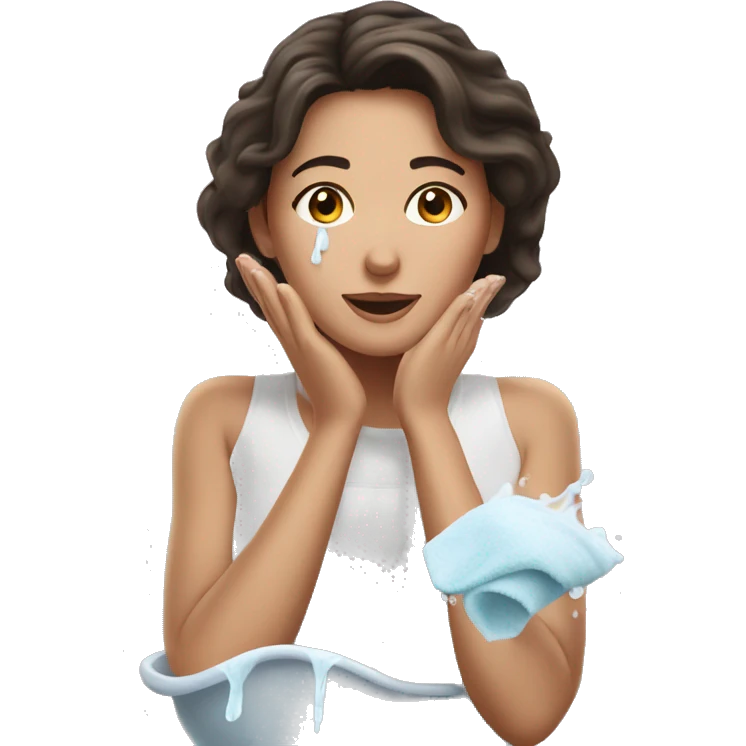 Pretty brunette woman washing her face  emoji
