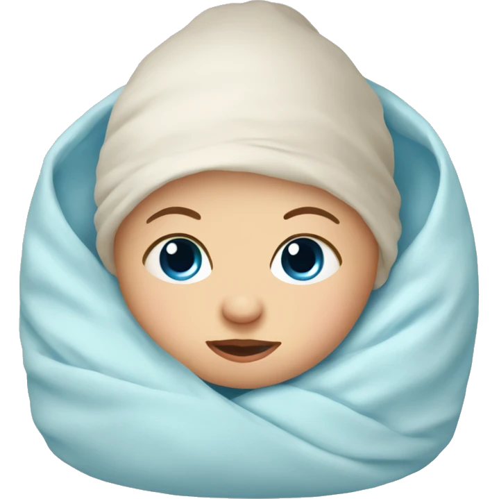 Newborn baby with blue eyes swaddled in crib emoji