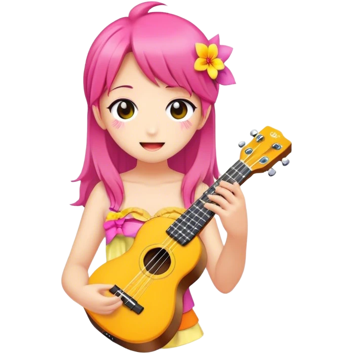 ukulele with cute anime face emoji