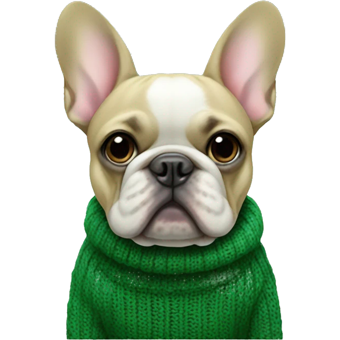 French bulldog in green knitted sweater emoji
