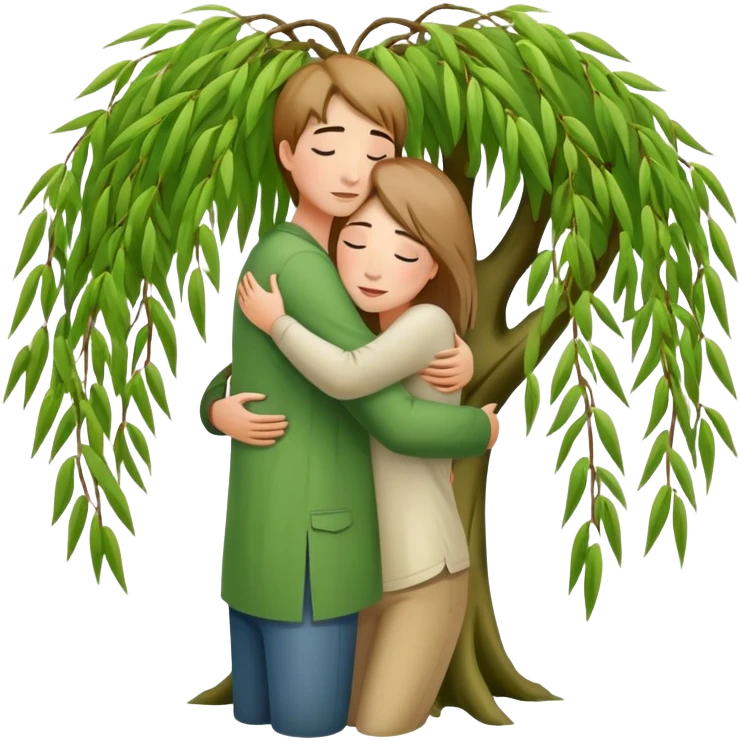 weeping willow tree with people hugging inside emoji