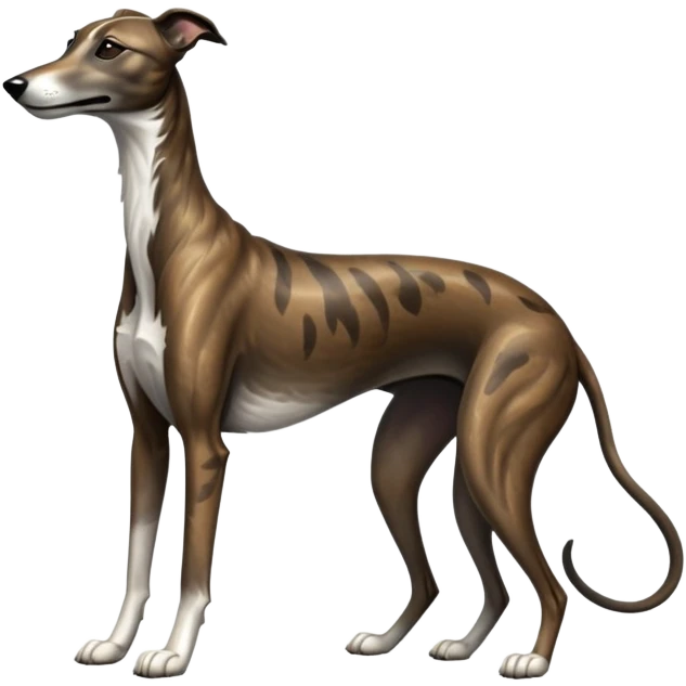 cinematic-[brindle greyhound]-realistic-full-body-sitting-emoji,-tail-resting-loosely-beside-its-paws,-head-tilted-dramatically, -sleek-[dark brindle]-fur,-simplified-yet-realistic-focused-features,-highly-detailed,-glowing-with-an-almost-sarcastic-glow emoji
