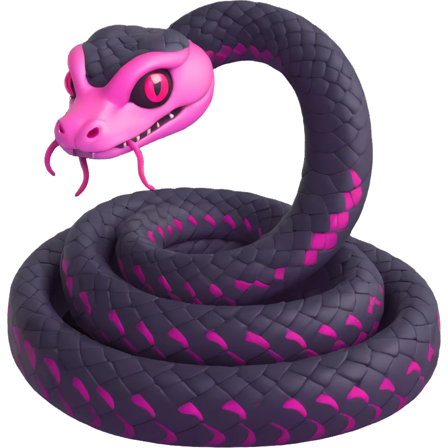 3D gothic snake with pink eyes, coiled and mysterious emoji