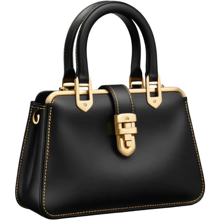 Realistic detail, Cartier brand, Small handle bag in black calfskin, Golden and black enamel-finish, Hand and cross-body emoji