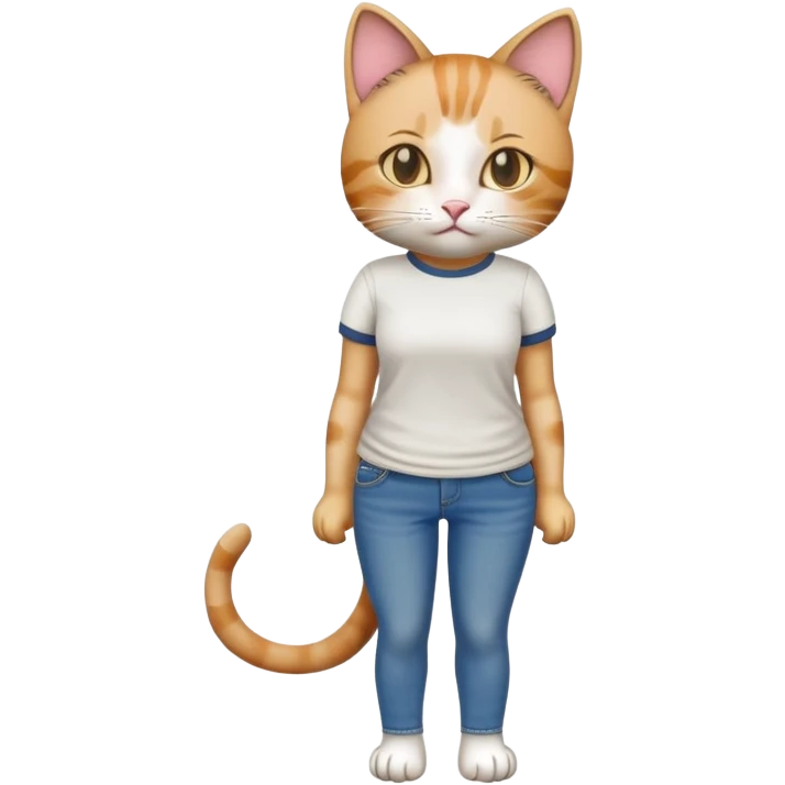 female cat in casual clothes jeans t-shirt upright pose emoji