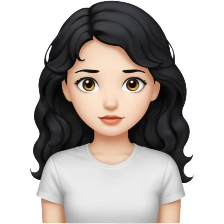 Beautiful girl,Black hair,wavy hair long hair,Black eyes, white T-shirt emoji