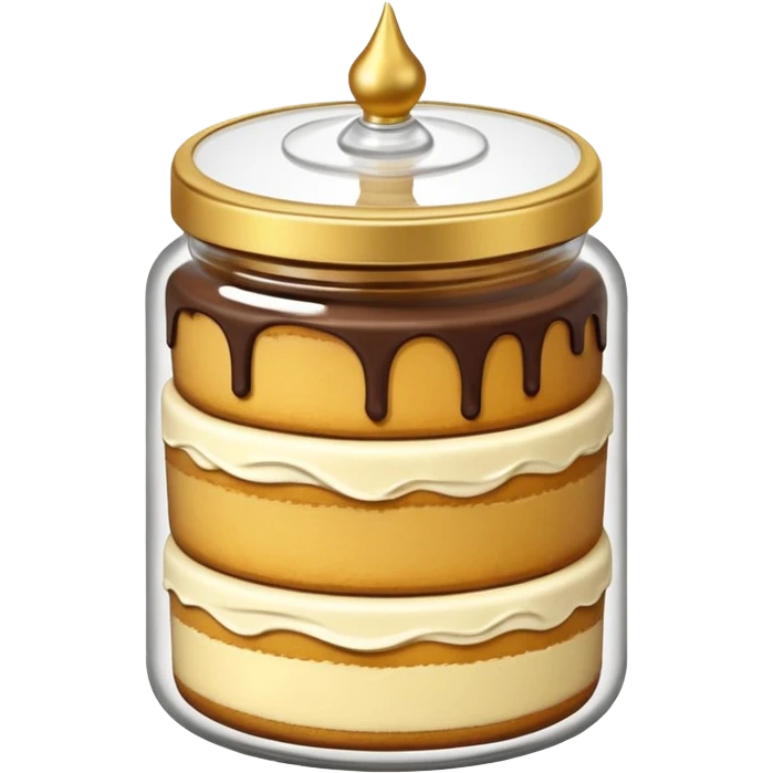 A layered little jar of cake that is gold outline black backround not colored in emoji