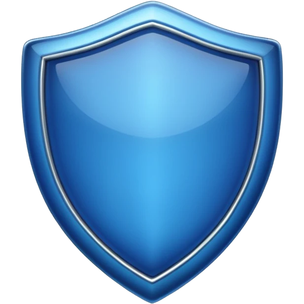 Create a shield emoji with a deep blue, shiny, glass-like center and a metallic border. No symbols or sword on the shield. Style consistent with apple style emojis. emoji