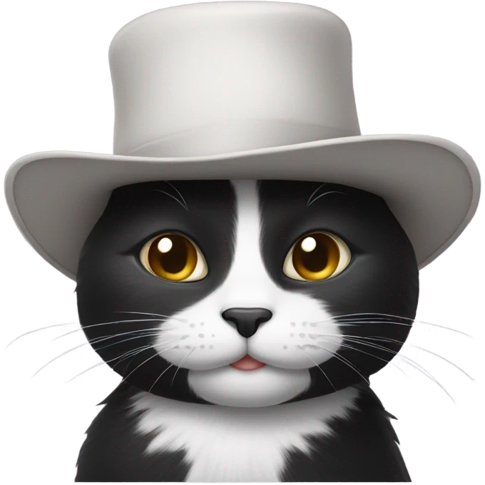 black and white cat with hat and a mustache emoji