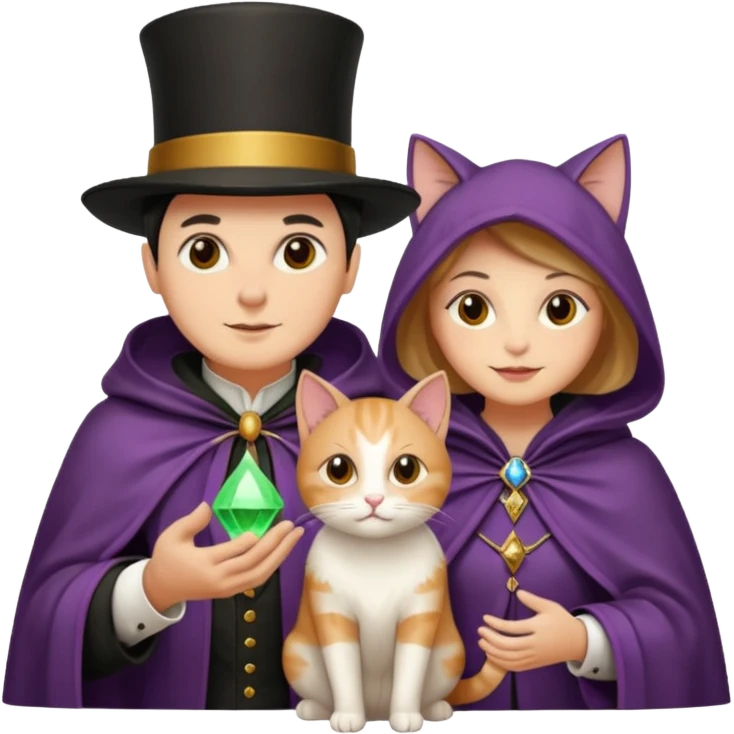 magician couple and their pet cat emoji
