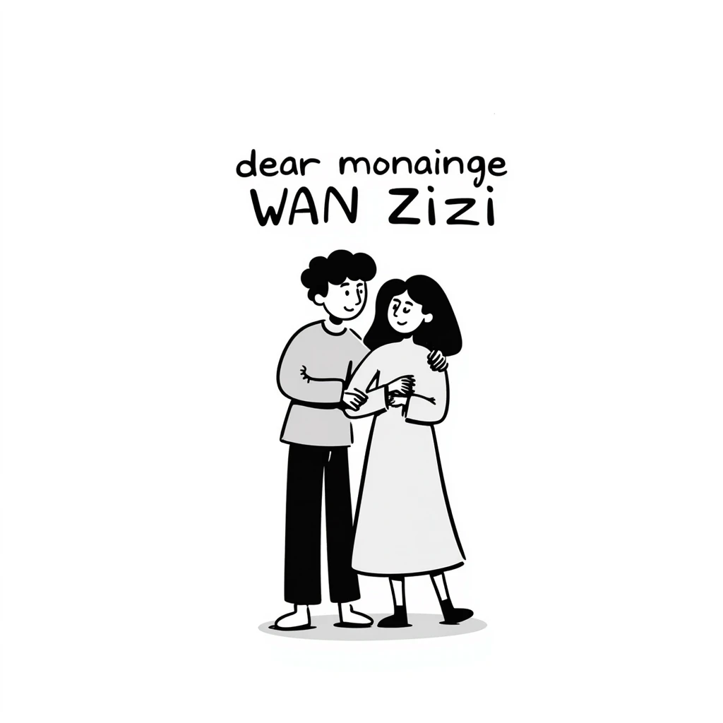 person hugging girlfriend, with text 'dear monainge wan Zizi' emoji