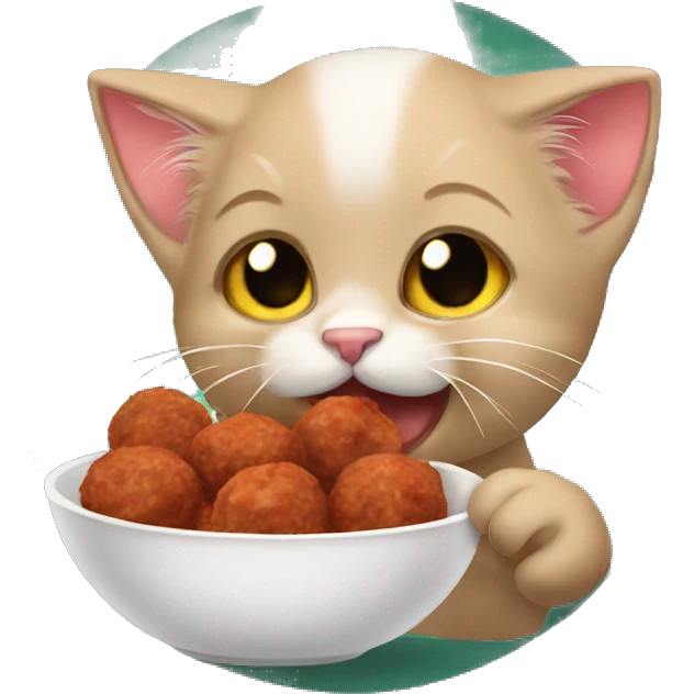 Kitten eating meatballs  emoji