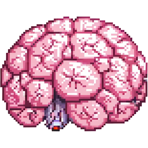 16-bit pixel art of a pink brain-shaped blob, smooth rounded brain texture, simple retro gaming style emoji