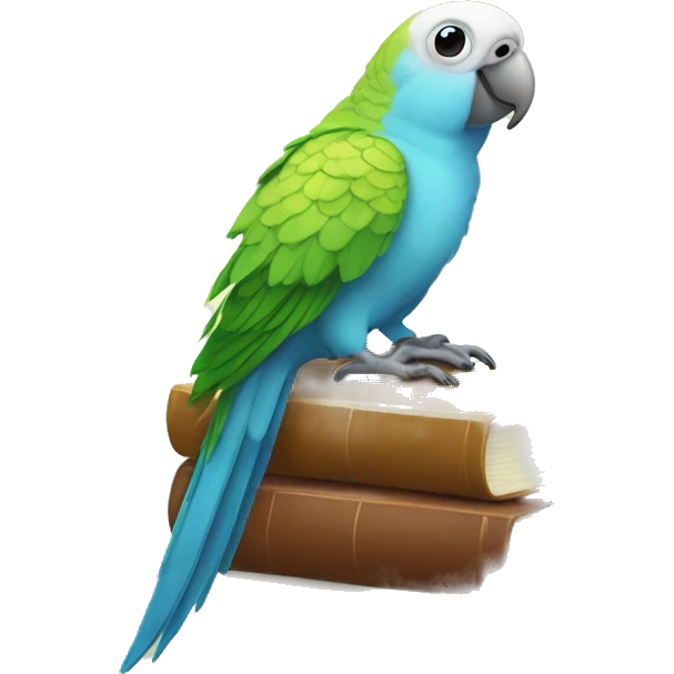 parakeet with giant book emoji