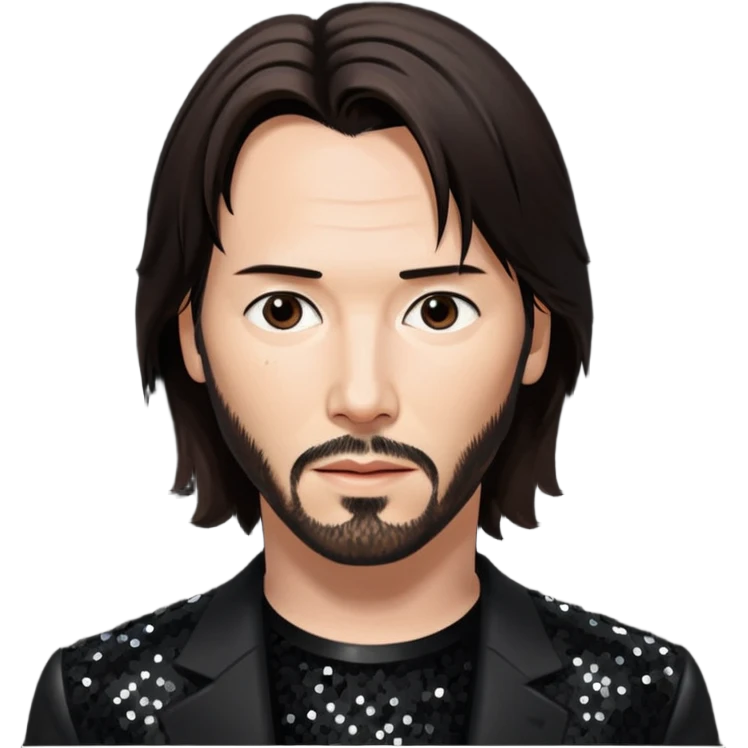Keanu Reeves with dark brown hair, black sequin outfit emoji