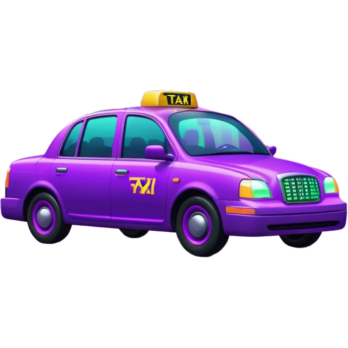 a purple neon taxi driving in a  purple and green neon city  emoji