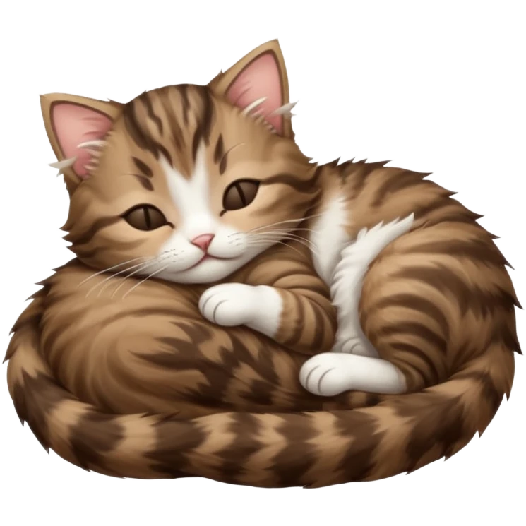 dark brown tabby and white kitten sleeping on its back emoji