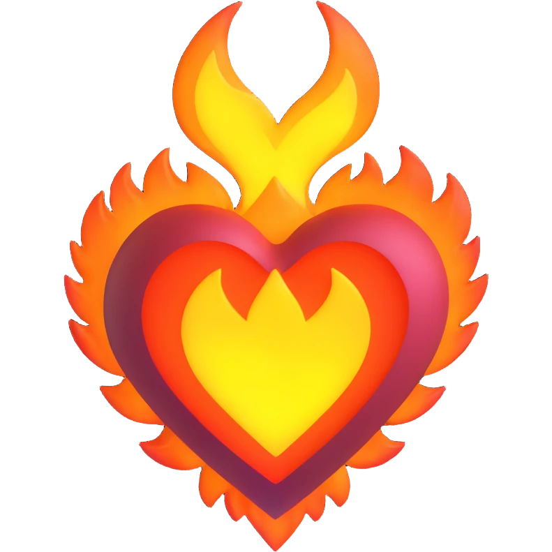 fiery heart with bright flames and a glowing center emoji