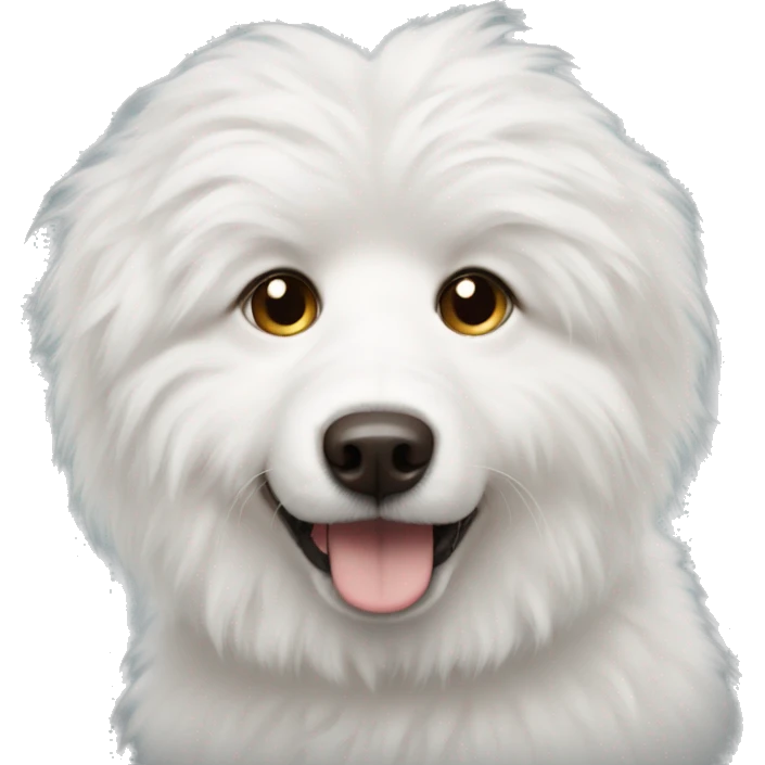 white fluffy dog with brown eyes emoji