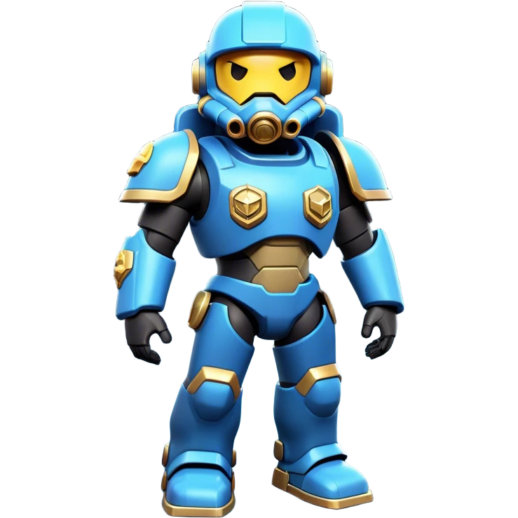 Clash of Clans aesthetic: Cinematic Playful Terran Marine Hero Emoji, rendered in a 3D vector-style similar to standard emojis with minimal shading and bold, simplified shapes. A compact, heroic isometric figure clad in futuristic power armor with signature energy accents, softly glowing with a cosmic battle charm. Simplified yet unmistakably iconic, highly detailed and consistent, glowing with a soft radiant shine and high gloss. Stylized with a touch of interstellar valor and a soft glowing outline, capturing the essence of an elite space warrior with a friendly, playful manner! emoji