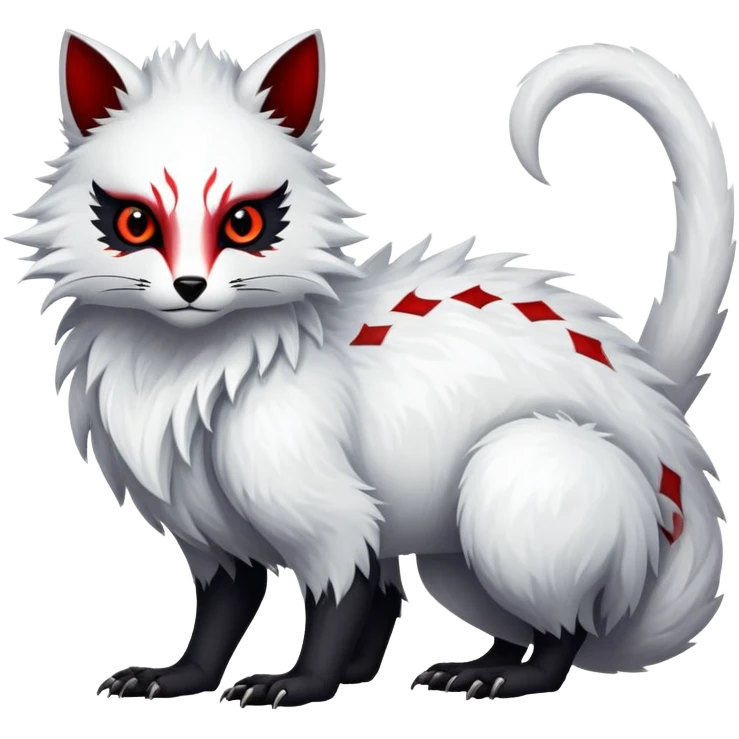 a shiny white with black belly and red eyes exotic edgy vernid-fionbri-creature full body emoji