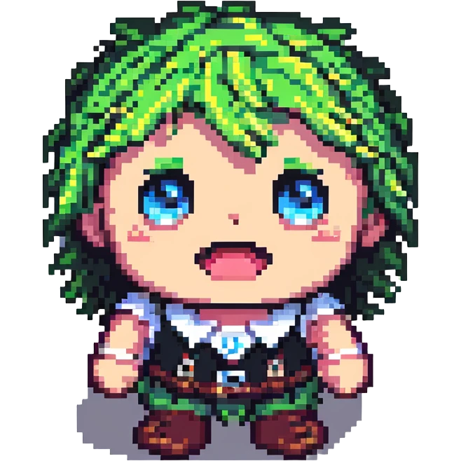 astonished Skirk from Genshin Impact, pixel art style emoji