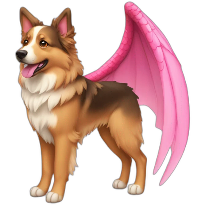 Tan Aussie shepherd dog with pink dragon wings emoji