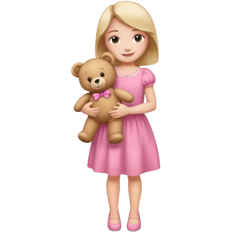 kid Girl in pink dress holding teddy bear, full body emoji