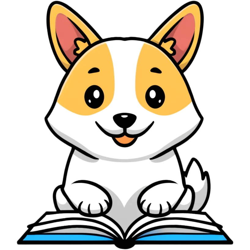 Adorable dog sitting with an open book emoji