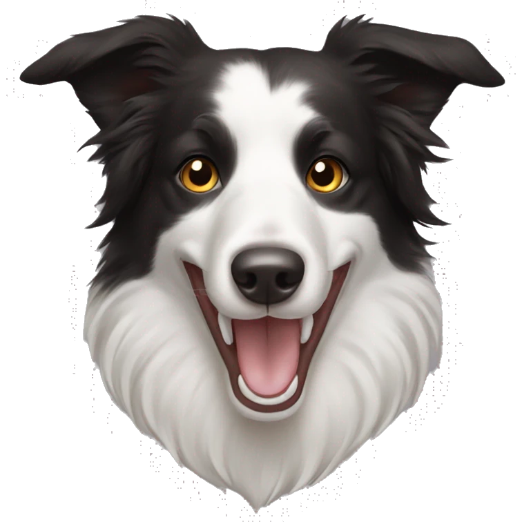 Border collie with brown eyes with mouth open smiling emoji