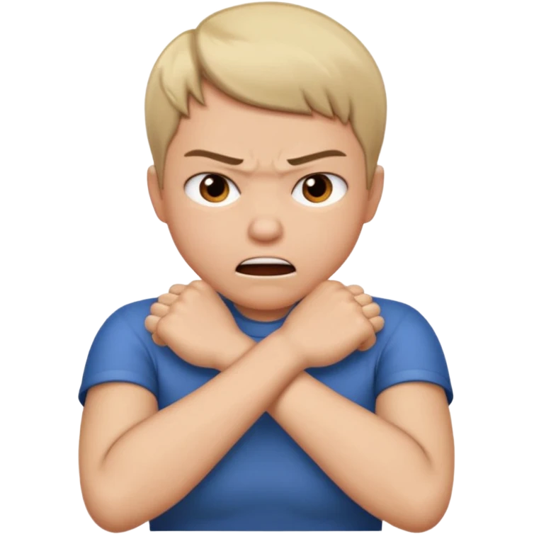Grabbing throat with hands and looking angry with arms crossed and under chin emoji