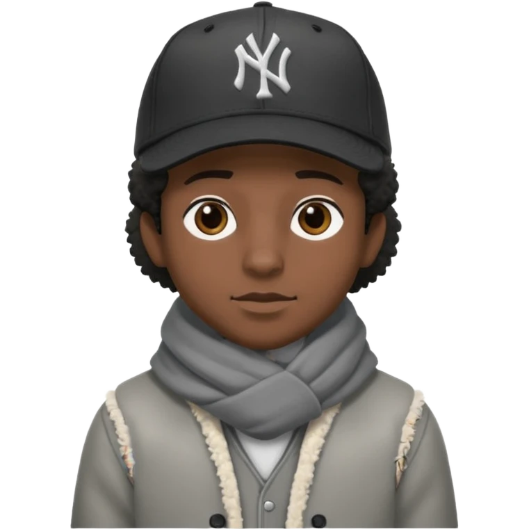 Cappellino New Era New York nero e persona con giubbotto di pecora grigio e anche la lana grigia emoji