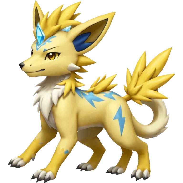 Scaly rough passionate excited starry-eyed Asian painted Zeraora-Manectric-Solgaleo-Electrike-Furfrou-Fakemon-fusion, full body emoji