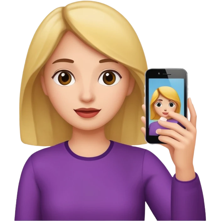  woman holding her phone having selfie emoji