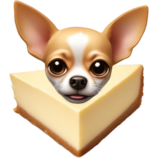 smirking chihuahua face in a cheesecake  emoji