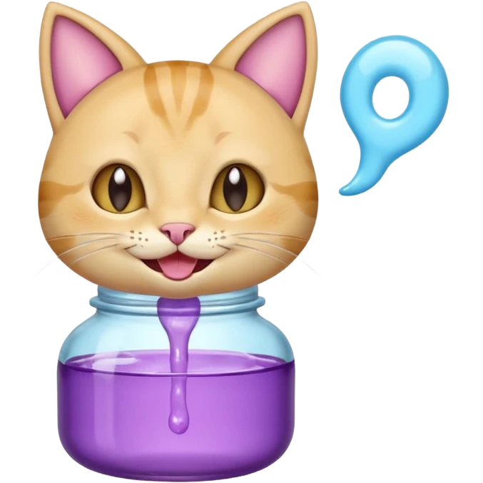 Smiling bottle of oil light purple top and light blue sticking tongue out and with cat ears emoji