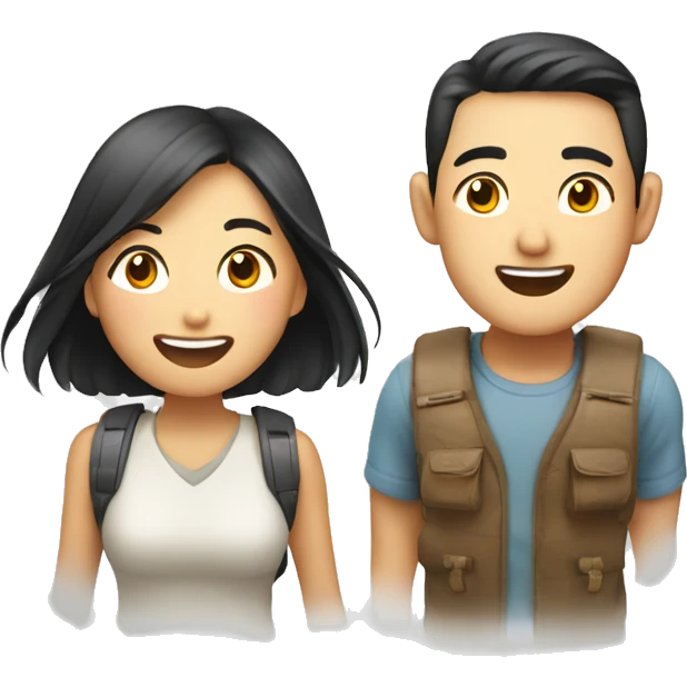 Cute Asian couple excitedly traveling  emoji