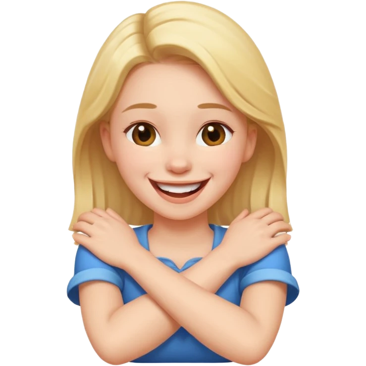 Arms crossed holding neck laughing girl emoji